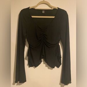 SHEIN ICON Long Flounce Sleeve Ruched Lettuce Trim Tee